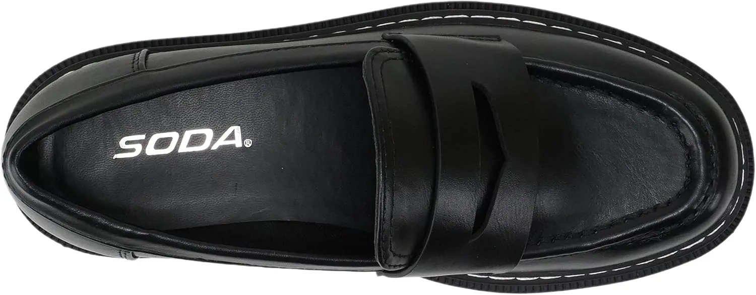 Soda “Eureka” ~ Women Slip On Platform Penny Loafer Lug Sole with Stitched Detail