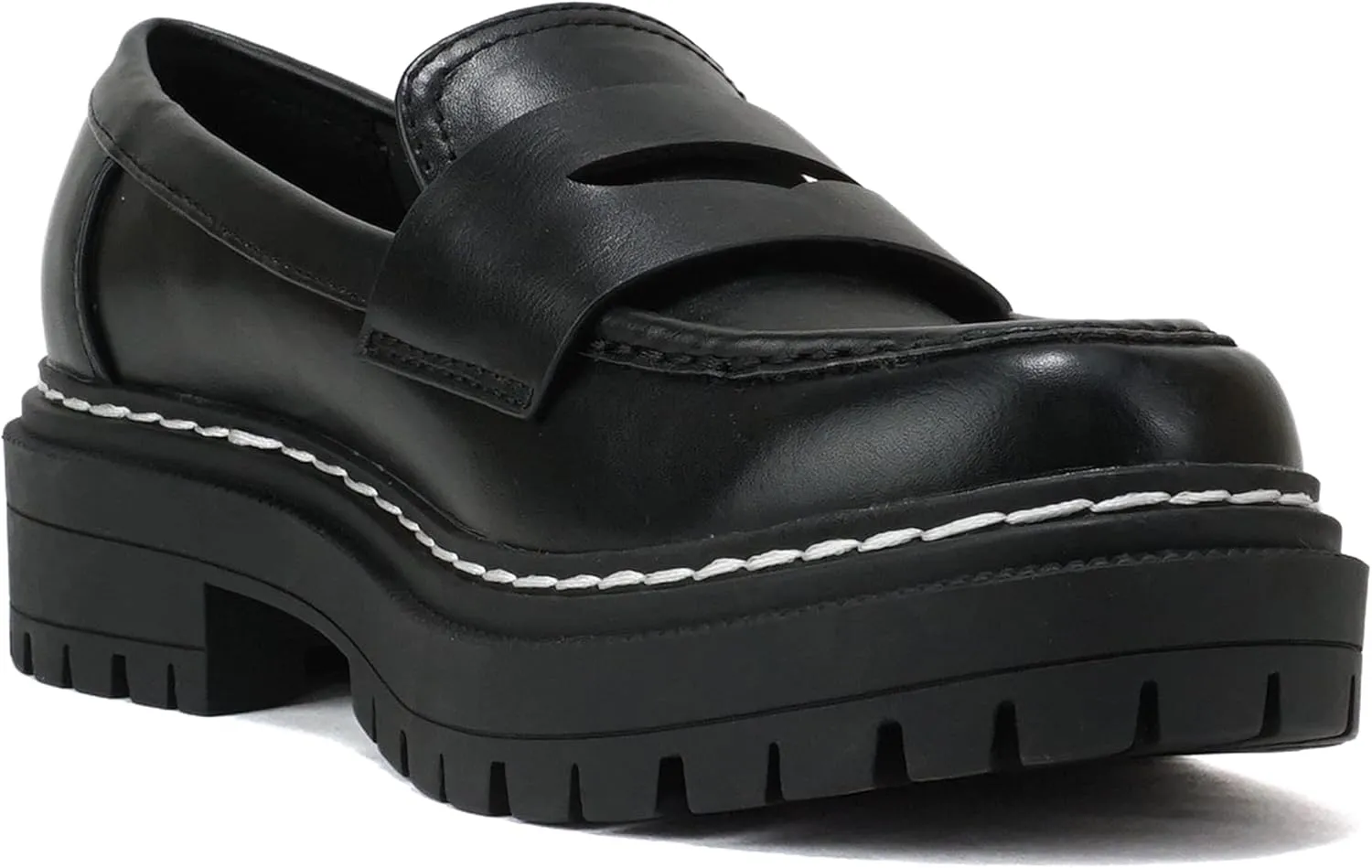 Soda “Eureka” ~ Women Slip On Platform Penny Loafer Lug Sole with Stitched Detail