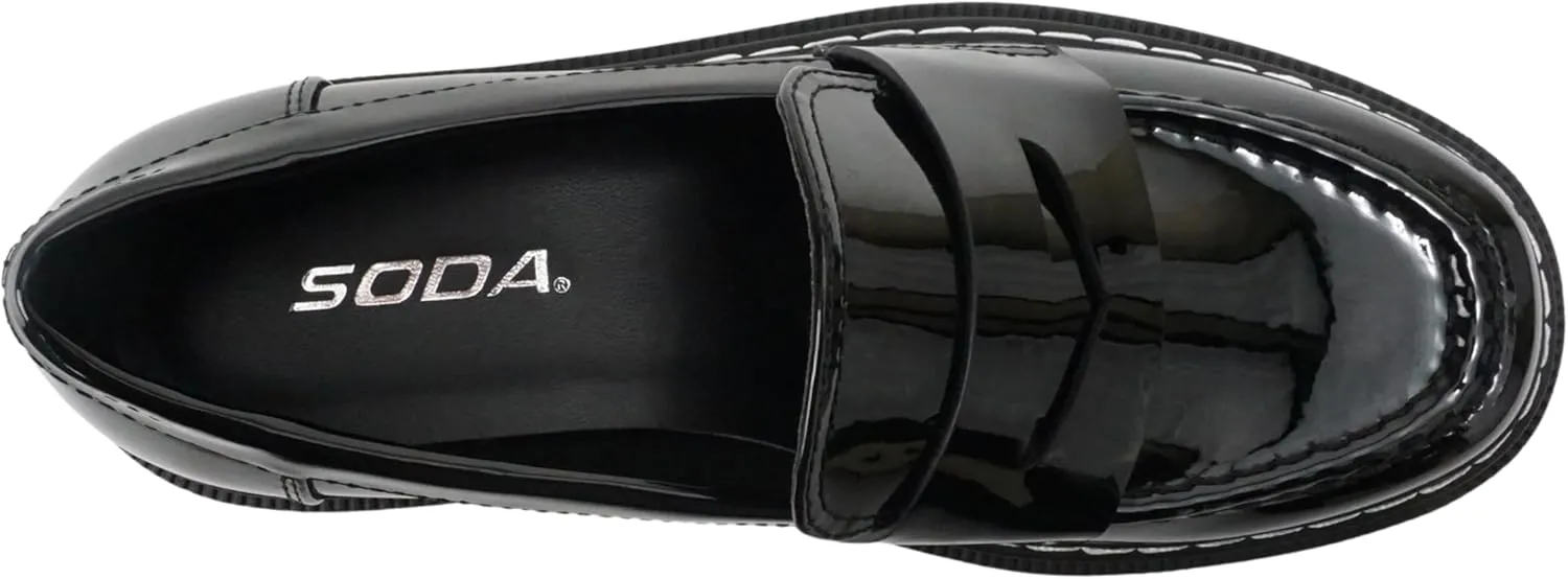Soda “Eureka” ~ Women Slip On Platform Penny Loafer Lug Sole with Stitched Detail