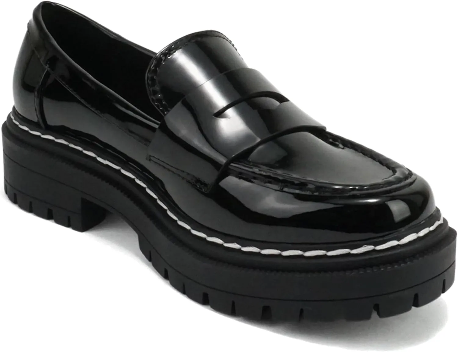 Soda “Eureka” ~ Women Slip On Platform Penny Loafer Lug Sole with Stitched Detail