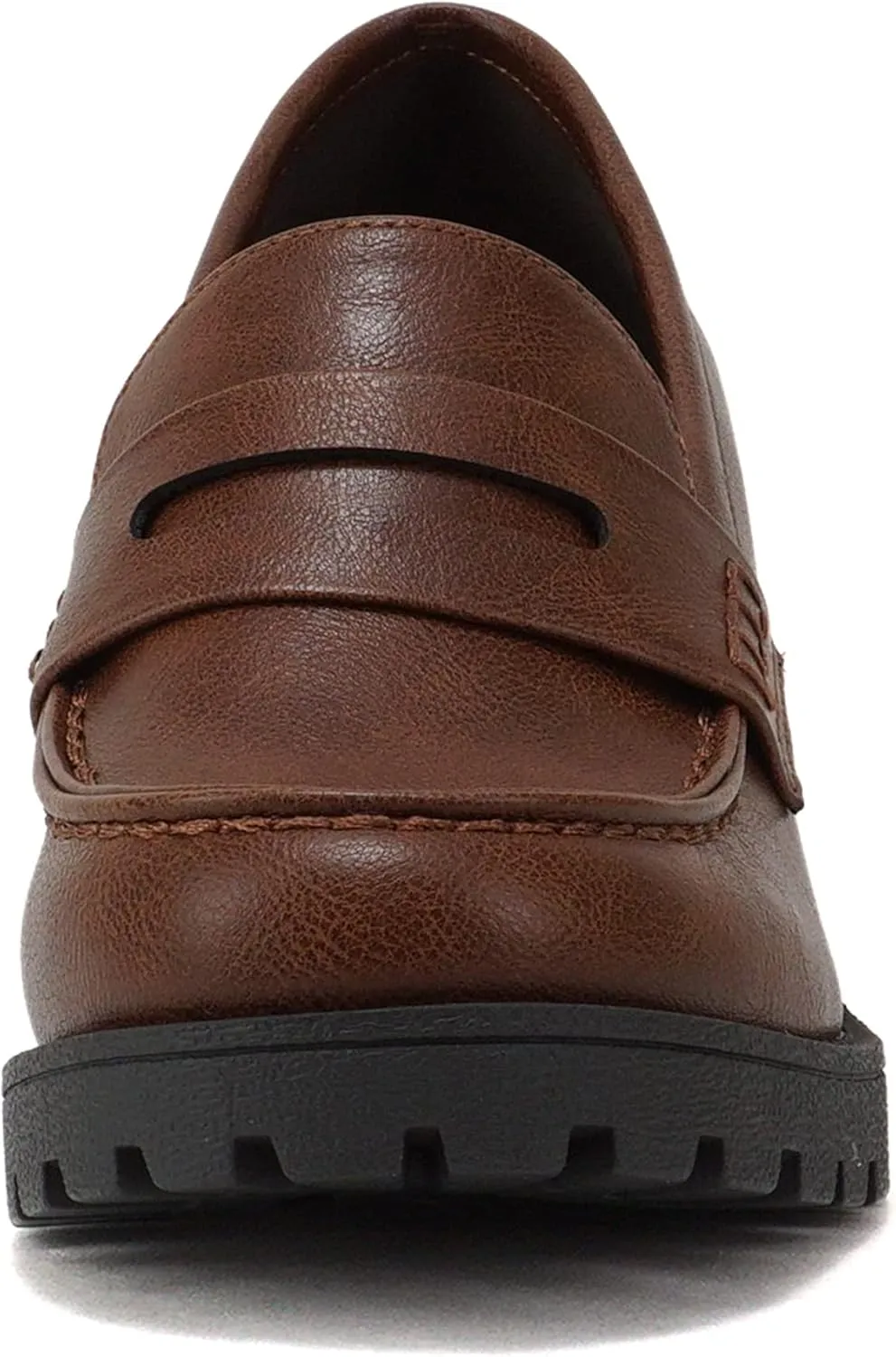 Soda “Kinder” ~ Women Slip On Chunky Mid Heel Lug Sole Penny Loafer Shoe