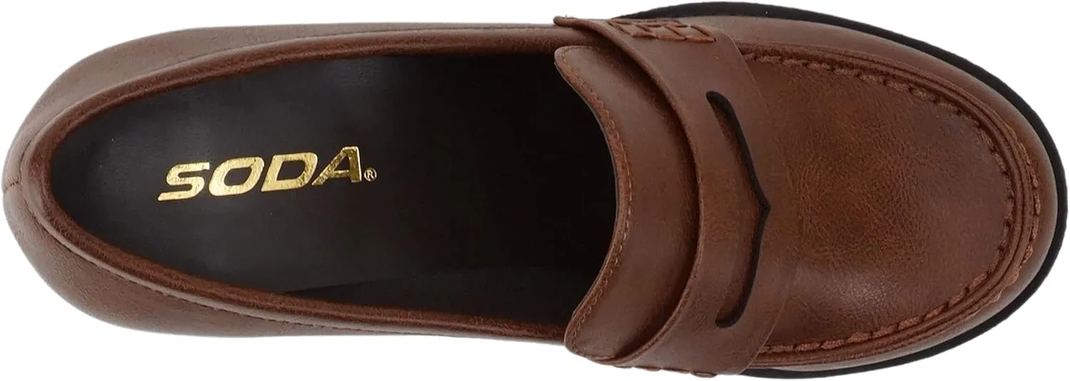 Soda “Kinder” ~ Women Slip On Chunky Mid Heel Lug Sole Penny Loafer Shoe