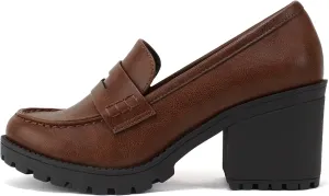Soda “Kinder” ~ Women Slip On Chunky Mid Heel Lug Sole Penny Loafer Shoe