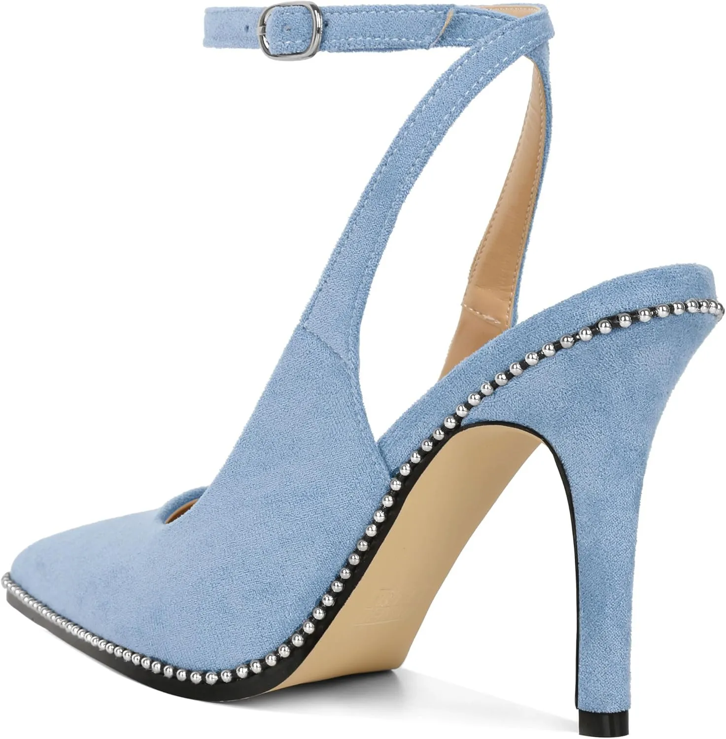 Soireelady Women Slingback High Heel Beaded Pumps Pointed Toe Stilettos Slip On Strappy Heels Ankle Strap Dress Pumps Shoes 3.5 Inches