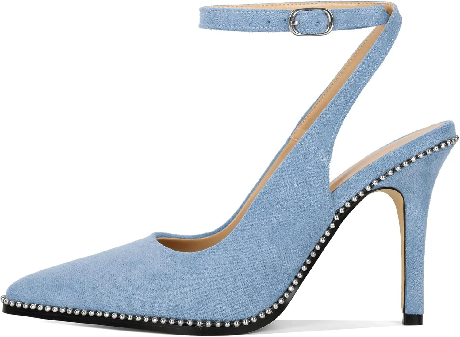 Soireelady Women Slingback High Heel Beaded Pumps Pointed Toe Stilettos Slip On Strappy Heels Ankle Strap Dress Pumps Shoes 3.5 Inches