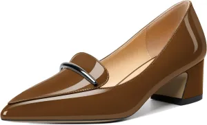 Soireelady Womens Block Heel Low Chunky Heels, Pointed Toe Loafer Heels Slip On Dress Shoes 2 Inches