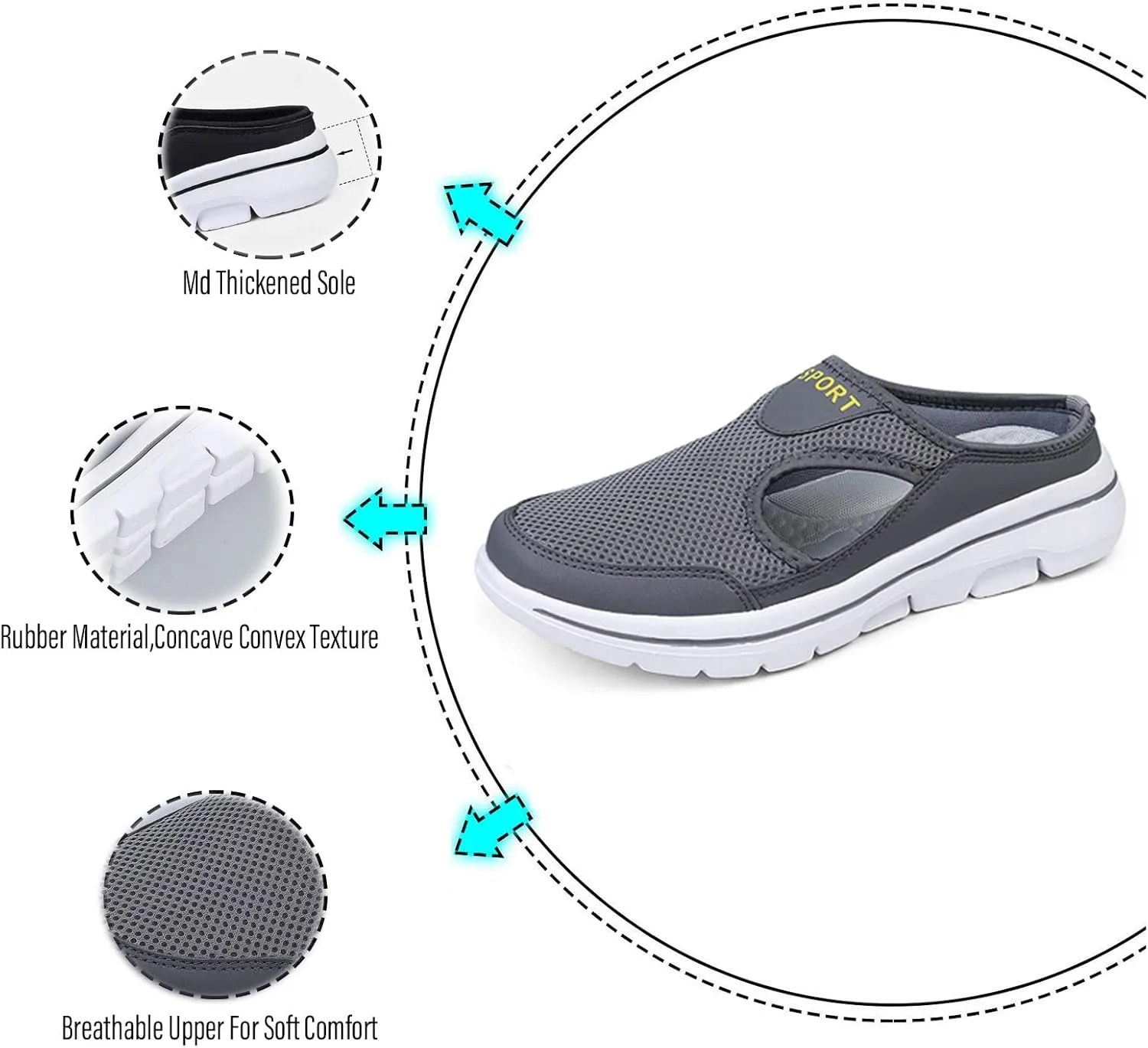 SOLPNOW Unisex Slip On Orthopedic Diabetic Mules,Breathable Arch Support Wedge Platform Slippers,Yoga Sports Hiking Casual Loafer Sandals
