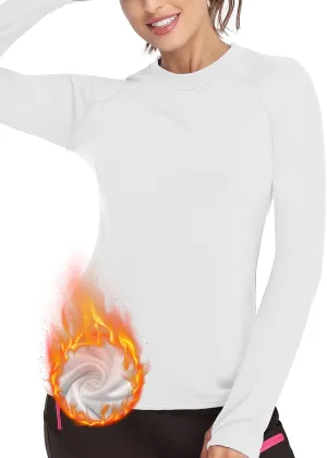 Soneven Women Fleece Thermal Long Sleeve Running Shirt Workout Tops Moisture Wicking Athletic Shirts with Thumb Holes
