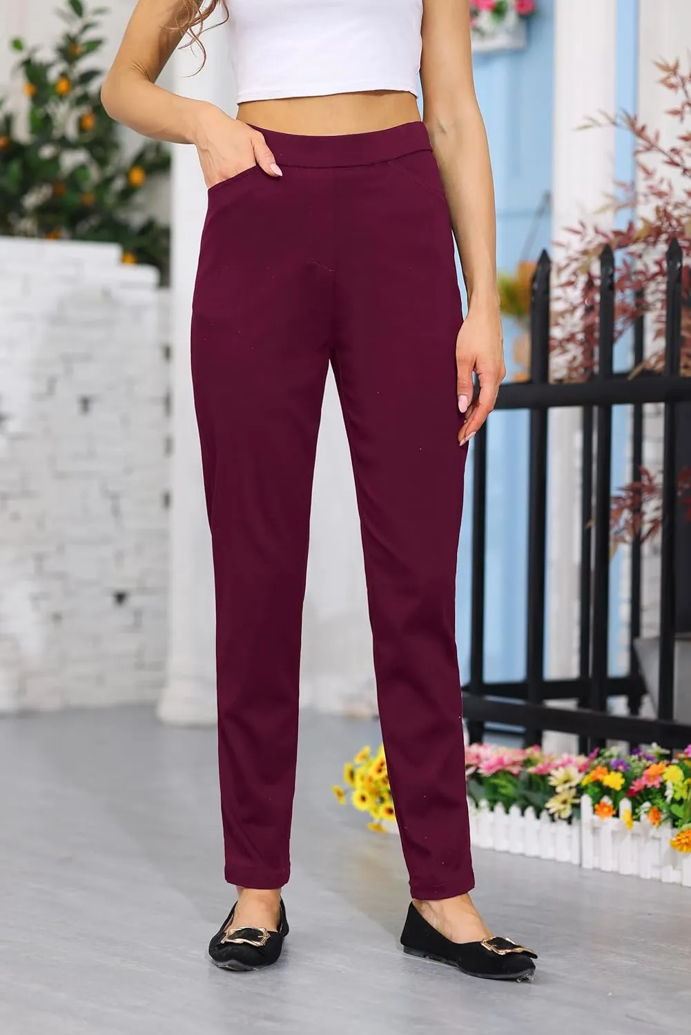Soojun Women's Comfy Ultra Stretch Pull On Ankle Pant