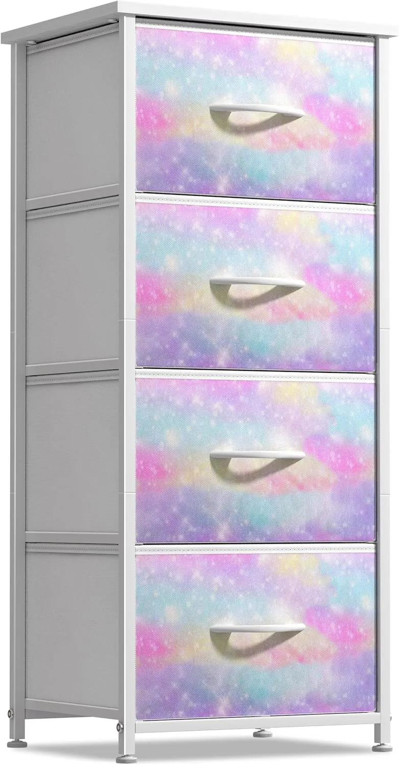 Sorbus Kids Dresser with 4 Drawers - Storage Chest Organizer Nightstand - Steel Frame, Wood Top, Tie-Dye Fabric Bins for Clothes - Wide Furniture for Bedroom, Hallway, Nursery, Closet, & Apartment