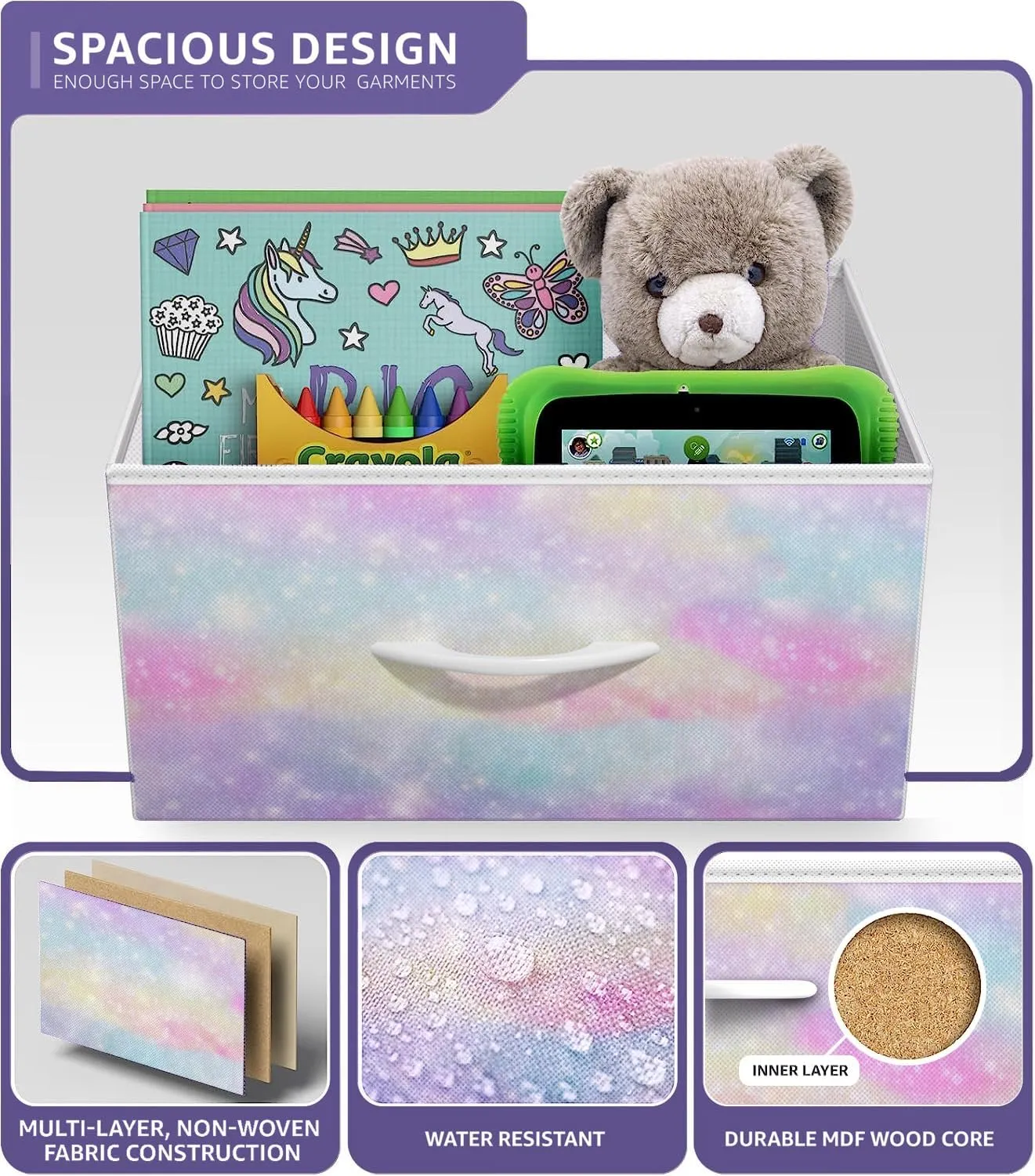 Sorbus Kids Dresser with 4 Drawers - Storage Chest Organizer Nightstand - Steel Frame, Wood Top, Tie-Dye Fabric Bins for Clothes - Wide Furniture for Bedroom, Hallway, Nursery, Closet, & Apartment