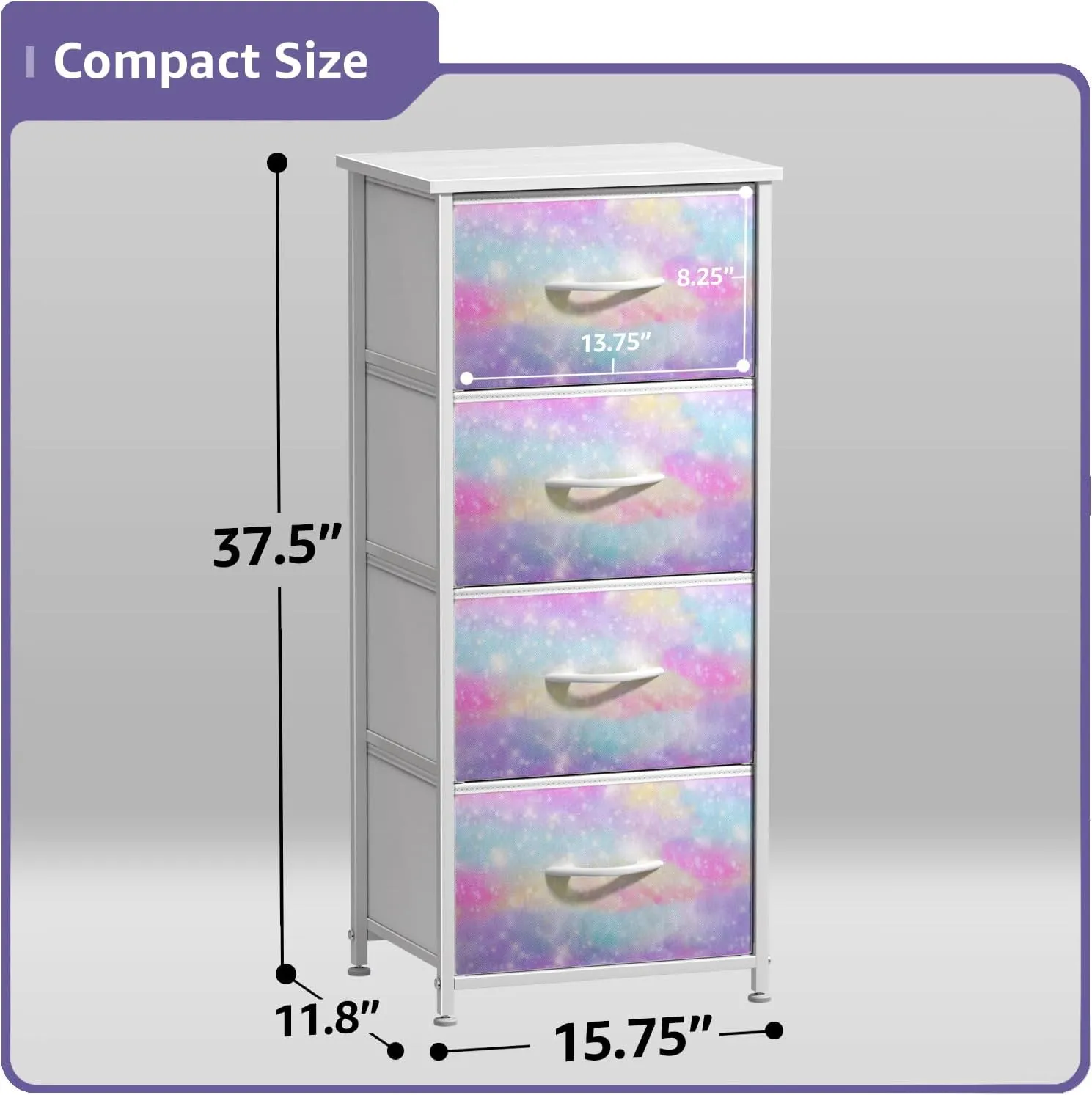 Sorbus Kids Dresser with 4 Drawers - Storage Chest Organizer Nightstand - Steel Frame, Wood Top, Tie-Dye Fabric Bins for Clothes - Wide Furniture for Bedroom, Hallway, Nursery, Closet, & Apartment