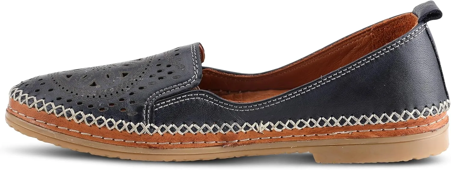 Spring Step Women's Ingrid Slip-On Premium Leather Loafers - Laser Cutout Design, Elastic Goring, Lightweight Flat Sole