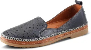 Spring Step Women's Ingrid Slip-On Premium Leather Loafers - Laser Cutout Design, Elastic Goring, Lightweight Flat Sole