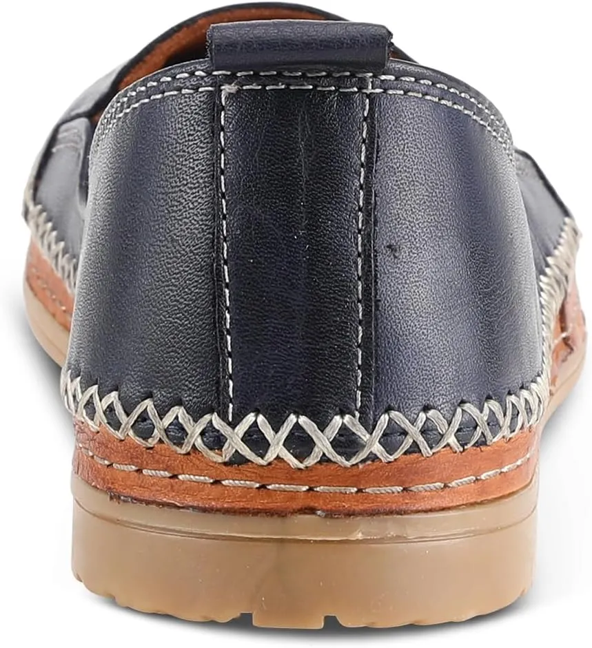 Spring Step Women's Ingrid Slip-On Premium Leather Loafers - Laser Cutout Design, Elastic Goring, Lightweight Flat Sole