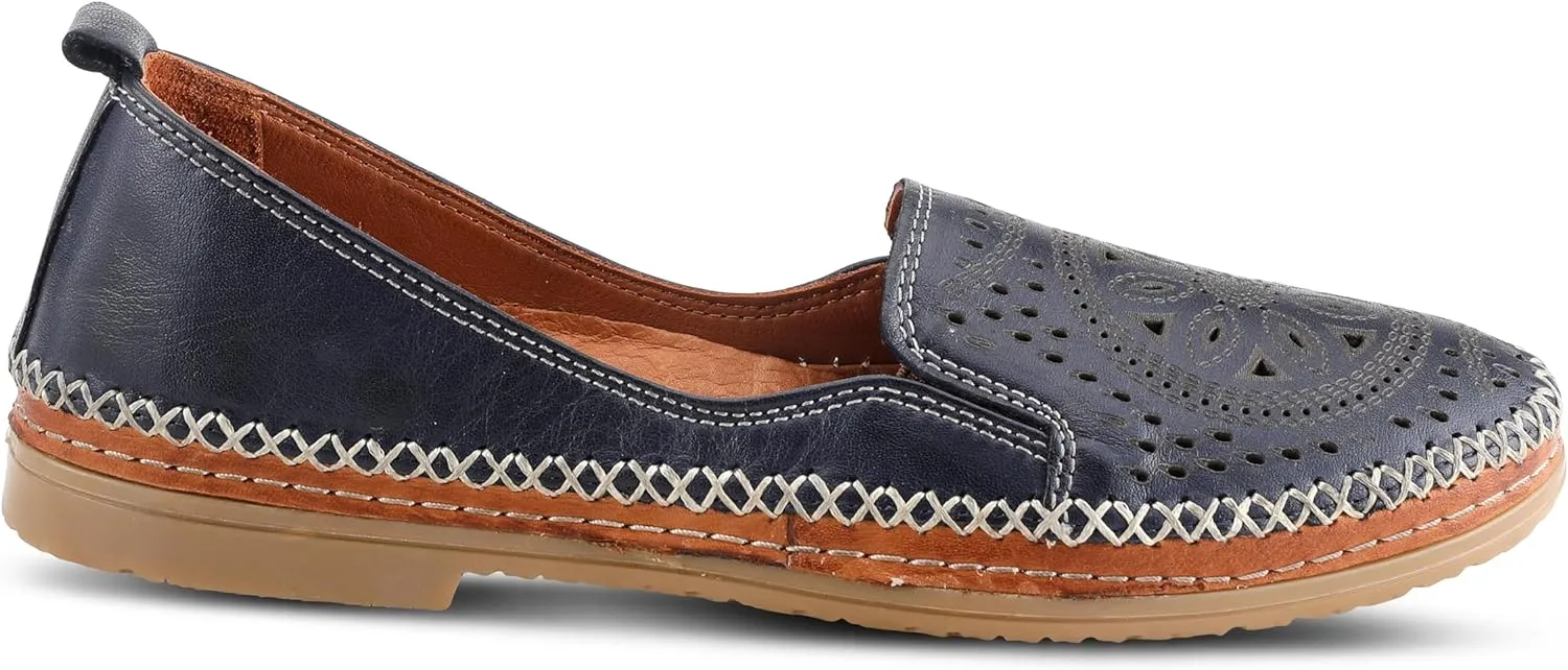 Spring Step Women's Ingrid Slip-On Premium Leather Loafers - Laser Cutout Design, Elastic Goring, Lightweight Flat Sole