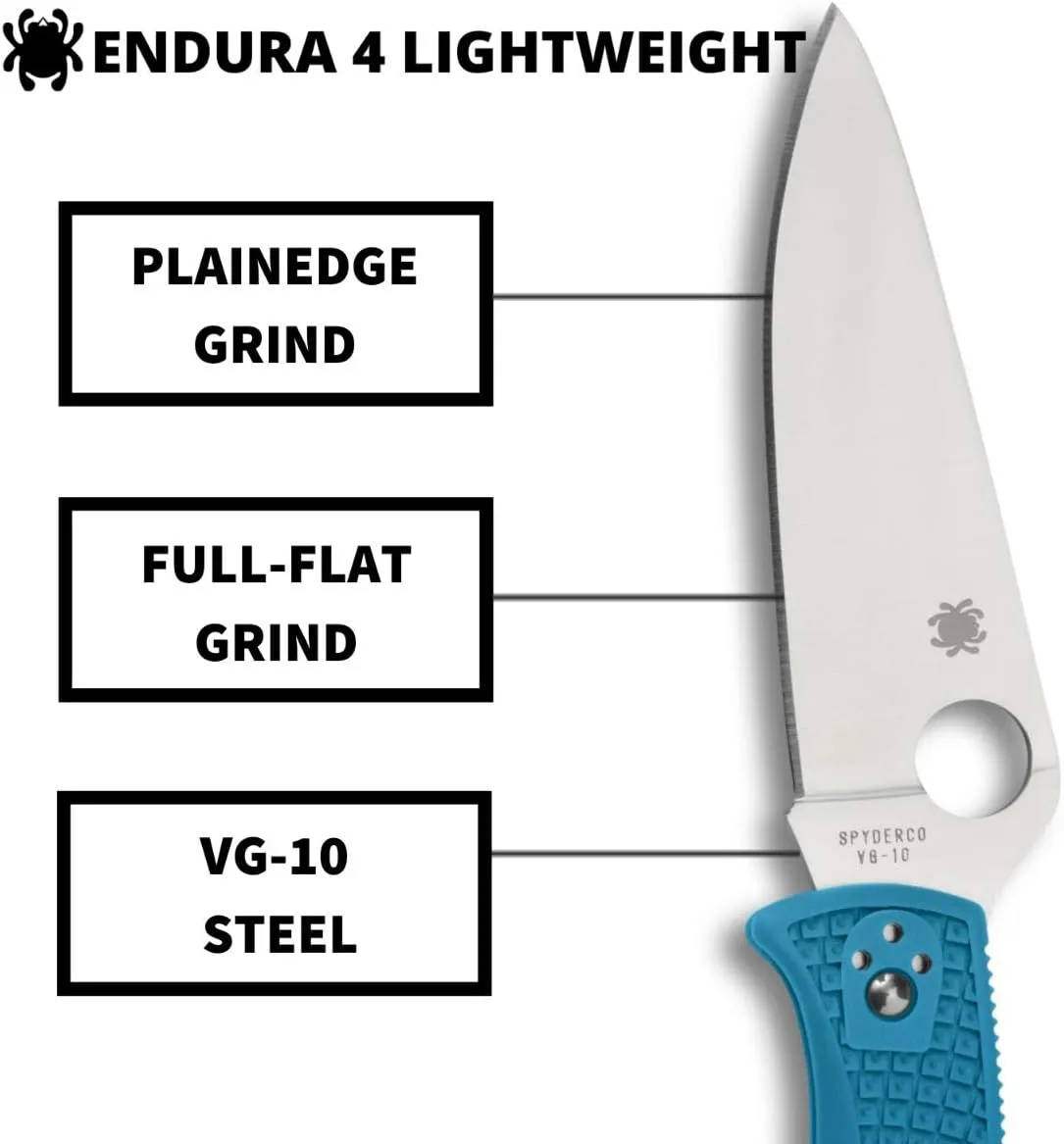 Spyderco Endura 4 Lightweight Signature Knife with 3.80" VG-10 Steel Blade and Blue FRN Handle - PlainEdge - C10FPBL