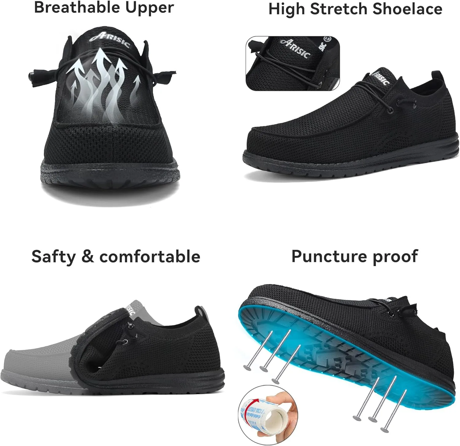 Steel Toe Shoes for Men Slip On Composite Toe Loafers Non Slip Puncture Proof Work Safety Shoes Comfy Lightweight for Construction Warehouse