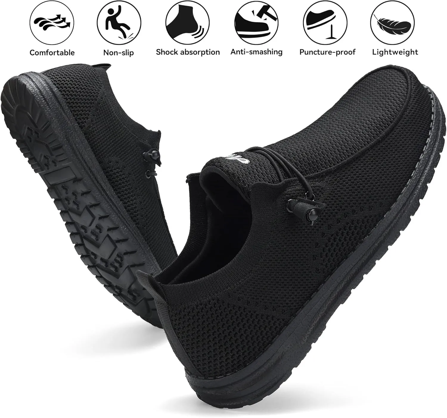 Steel Toe Shoes for Men Slip On Composite Toe Loafers Non Slip Puncture Proof Work Safety Shoes Comfy Lightweight for Construction Warehouse