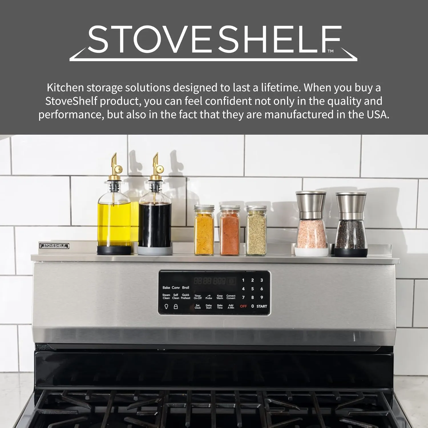 StoveShelf 30" Length Black Magnetic Shelf for Kitchen Stove - Kitchen Storage Solution with Zero Installation - Over Stove Spice Rack Organizer