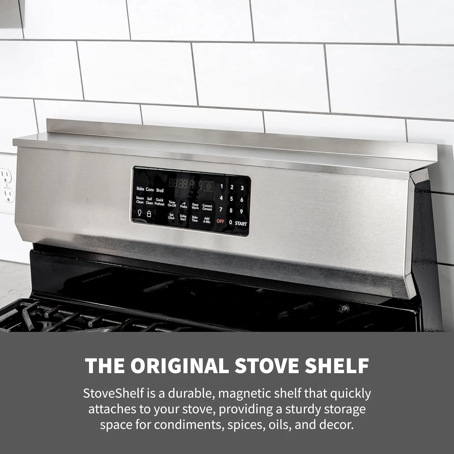 StoveShelf 30" Length Black Magnetic Shelf for Kitchen Stove - Kitchen Storage Solution with Zero Installation - Over Stove Spice Rack Organizer