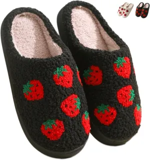 Strawberry Slippers for Women Men Indoor Comfy Cute Couple Plush Warm Home Slippers Slides Winter Cozy Soft Non Slip House Bedroom Outdoor Shoes Slip On Fuzzy Slippers