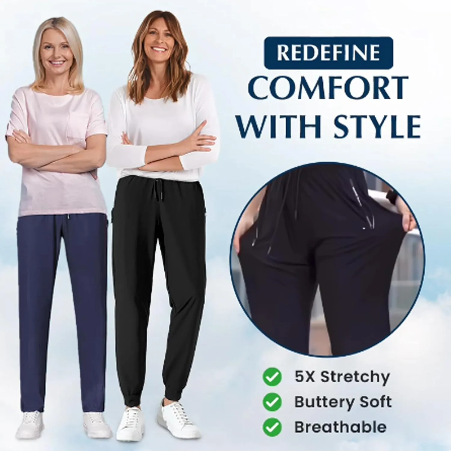 Stretch Active - Women's Ultra Stretch Breathable Casual Quick Drying Work Glide Comfy Fit Slip On Pants Over 50