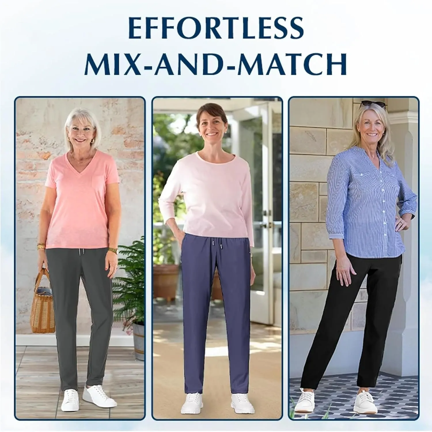 Stretch Active - Women's Ultra Stretch Breathable Casual Quick Drying Work Glide Comfy Fit Slip On Pants Over 50