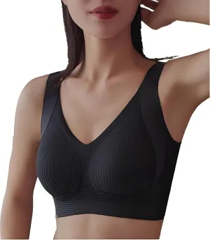 Subtle Striped Seamless Bra with W-Support – Comfort & Style! Women No Underwire Seamless Push Up Full Coverage