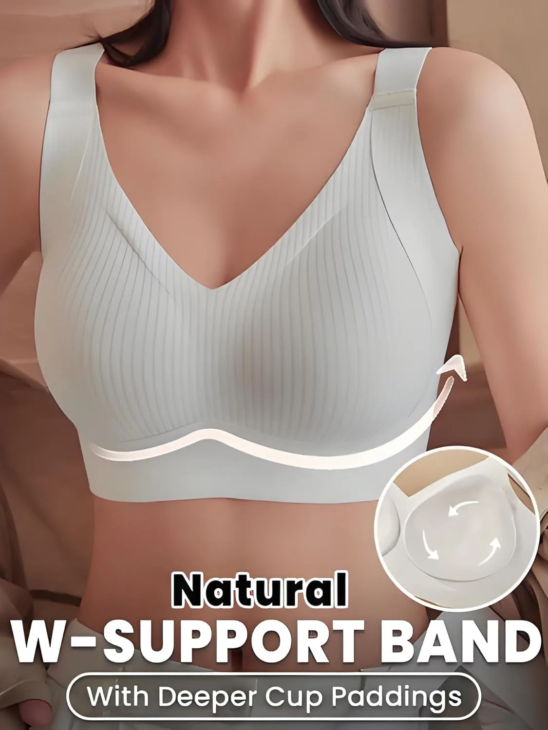 Subtle Striped Seamless Bra with W-Support – Comfort & Style! Women No Underwire Seamless Push Up Full Coverage