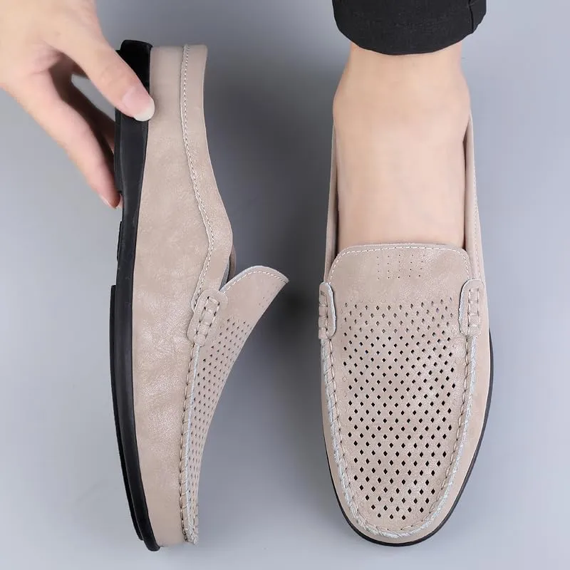 Summer Half Shoes for Men Slip-On Loafers Leather Casual Flats Breathable