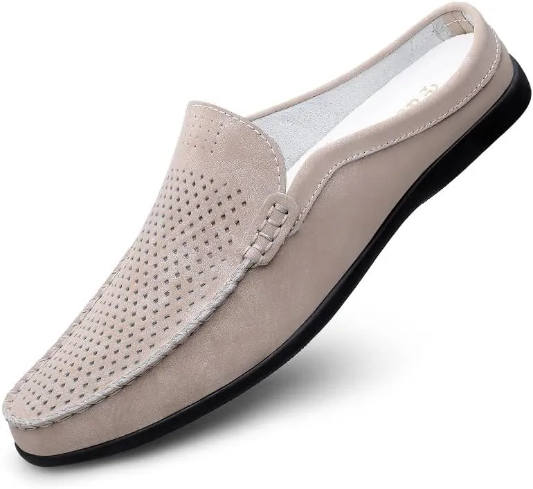 Summer Half Shoes for Men Slip-On Loafers Leather Casual Flats Breathable