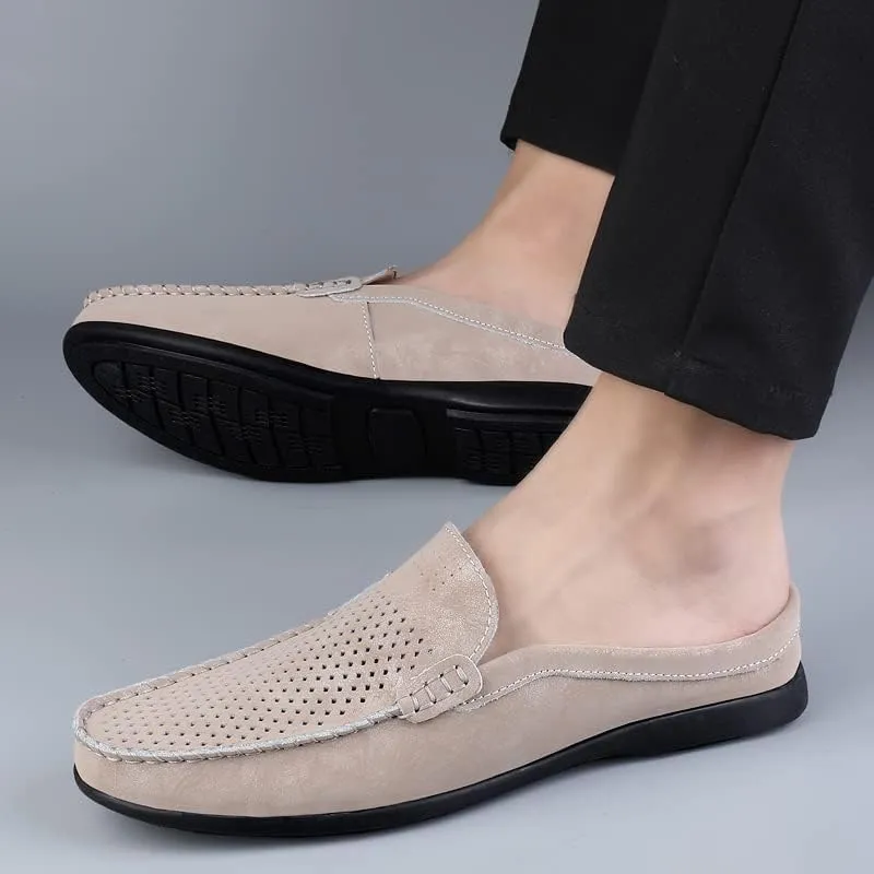 Summer Half Shoes for Men Slip-On Loafers Leather Casual Flats Breathable