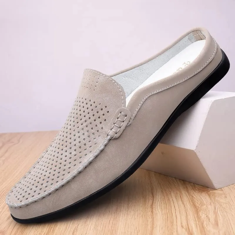 Summer Half Shoes for Men Slip-On Loafers Leather Casual Flats Breathable