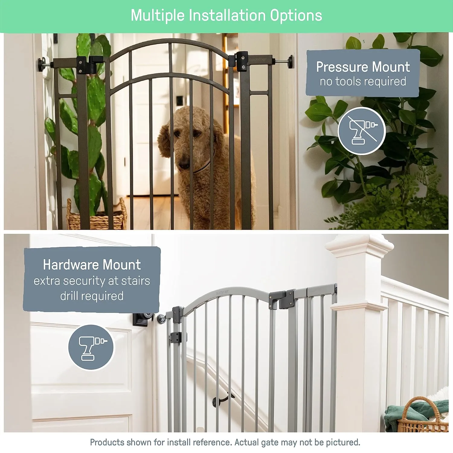 Summer Infant West End Extra Wide Safety Pet and Baby Gate, 36"-60" Wide, 30" Tall, Pressure or Hardware Mounted, Install Wall to Wall in Doorway, Auto Close Walk-Thru Door - Oak Wood and Metal