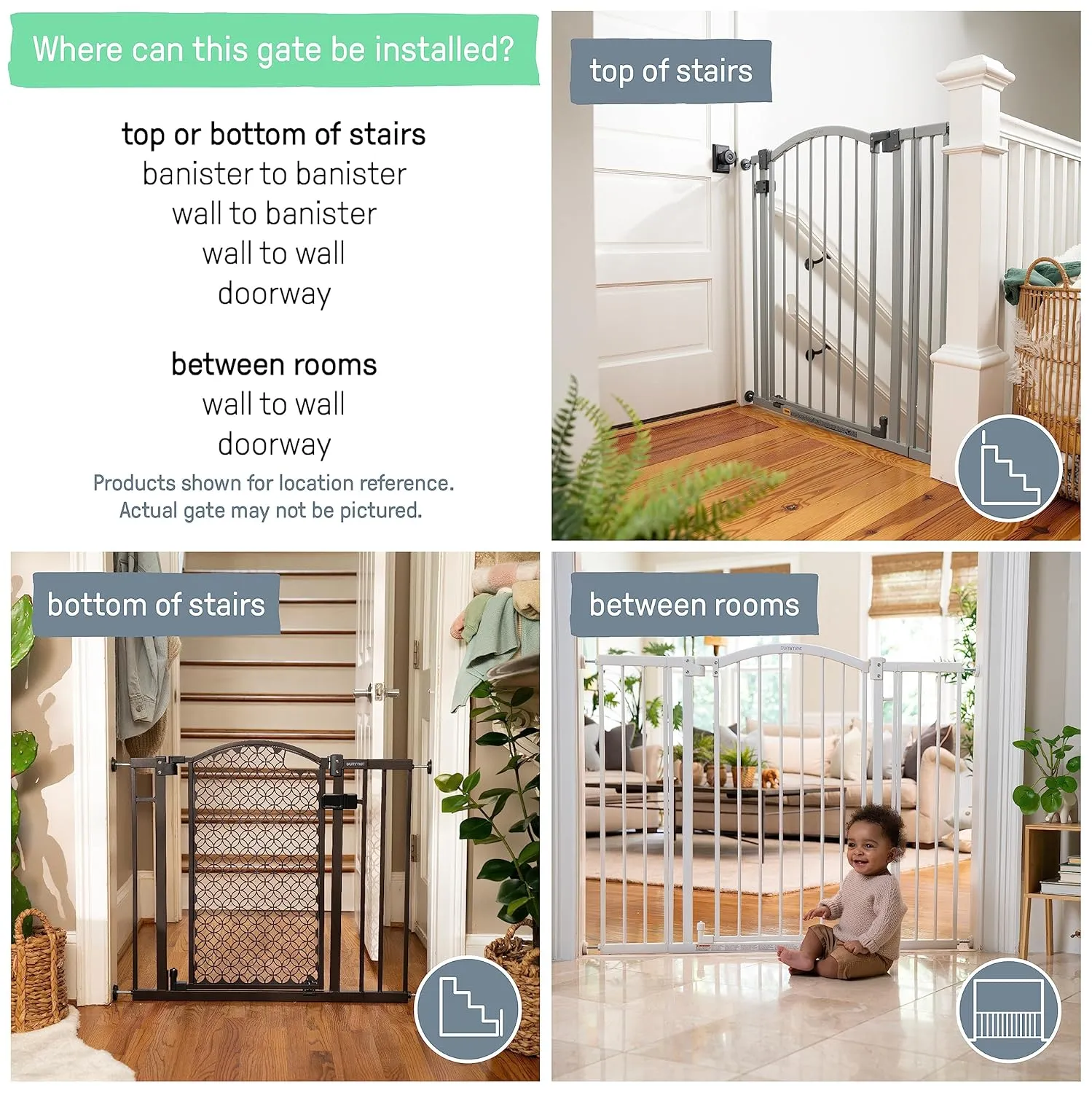 Summer Infant West End Extra Wide Safety Pet and Baby Gate, 36"-60" Wide, 30" Tall, Pressure or Hardware Mounted, Install Wall to Wall in Doorway, Auto Close Walk-Thru Door - Oak Wood and Metal
