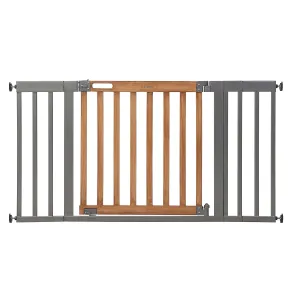 Summer Infant West End Extra Wide Safety Pet and Baby Gate, 36"-60" Wide, 30" Tall, Pressure or Hardware Mounted, Install Wall to Wall in Doorway, Auto Close Walk-Thru Door - Oak Wood and Metal