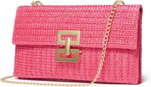 SWEETV Straw Purse Woven Beach Bag Summer Straw Clutch Purse Boho Crossbody Bags for Women Small Raffia Shoulder Bag
