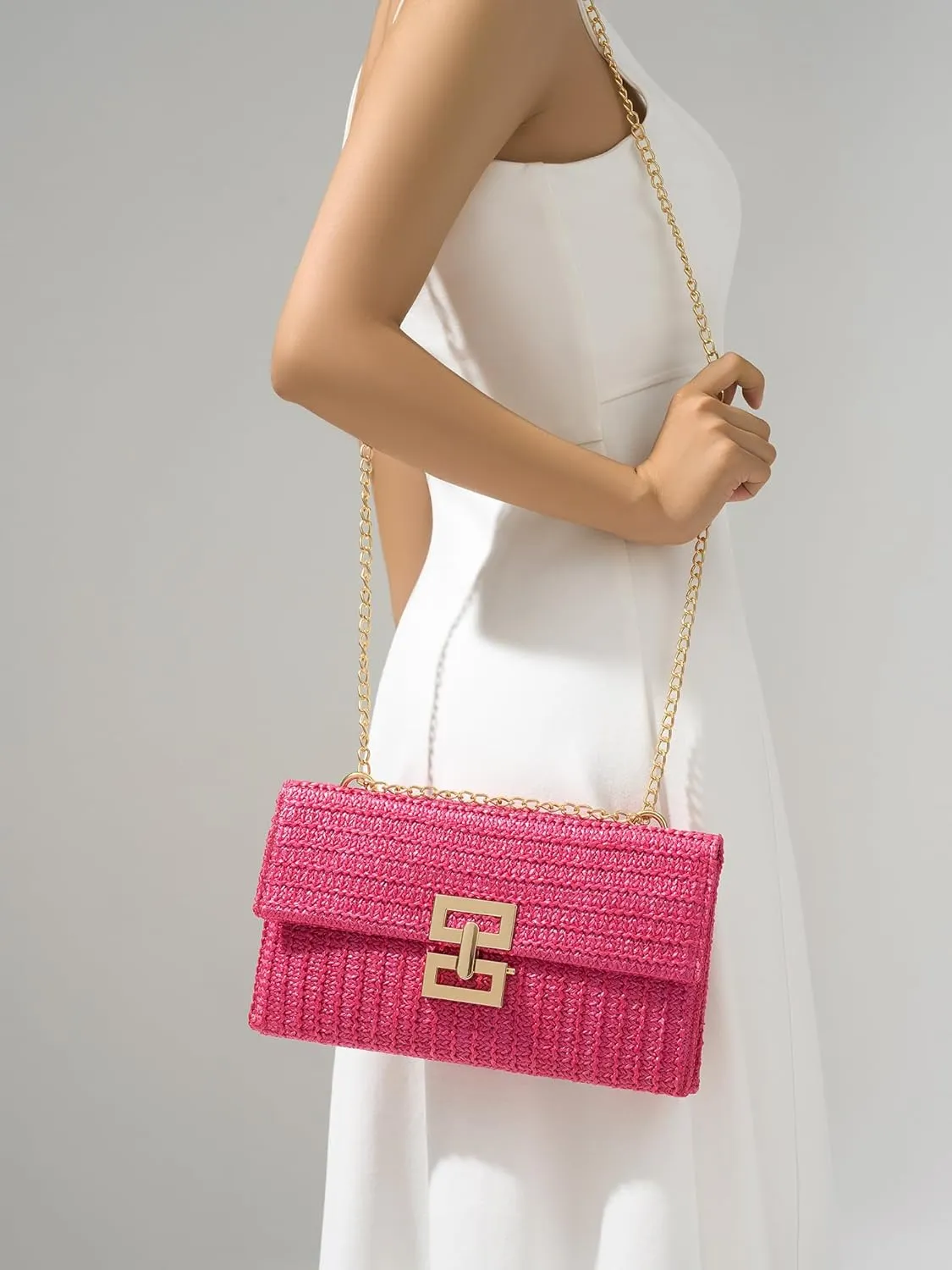 SWEETV Straw Purse Woven Beach Bag Summer Straw Clutch Purse Boho Crossbody Bags for Women Small Raffia Shoulder Bag