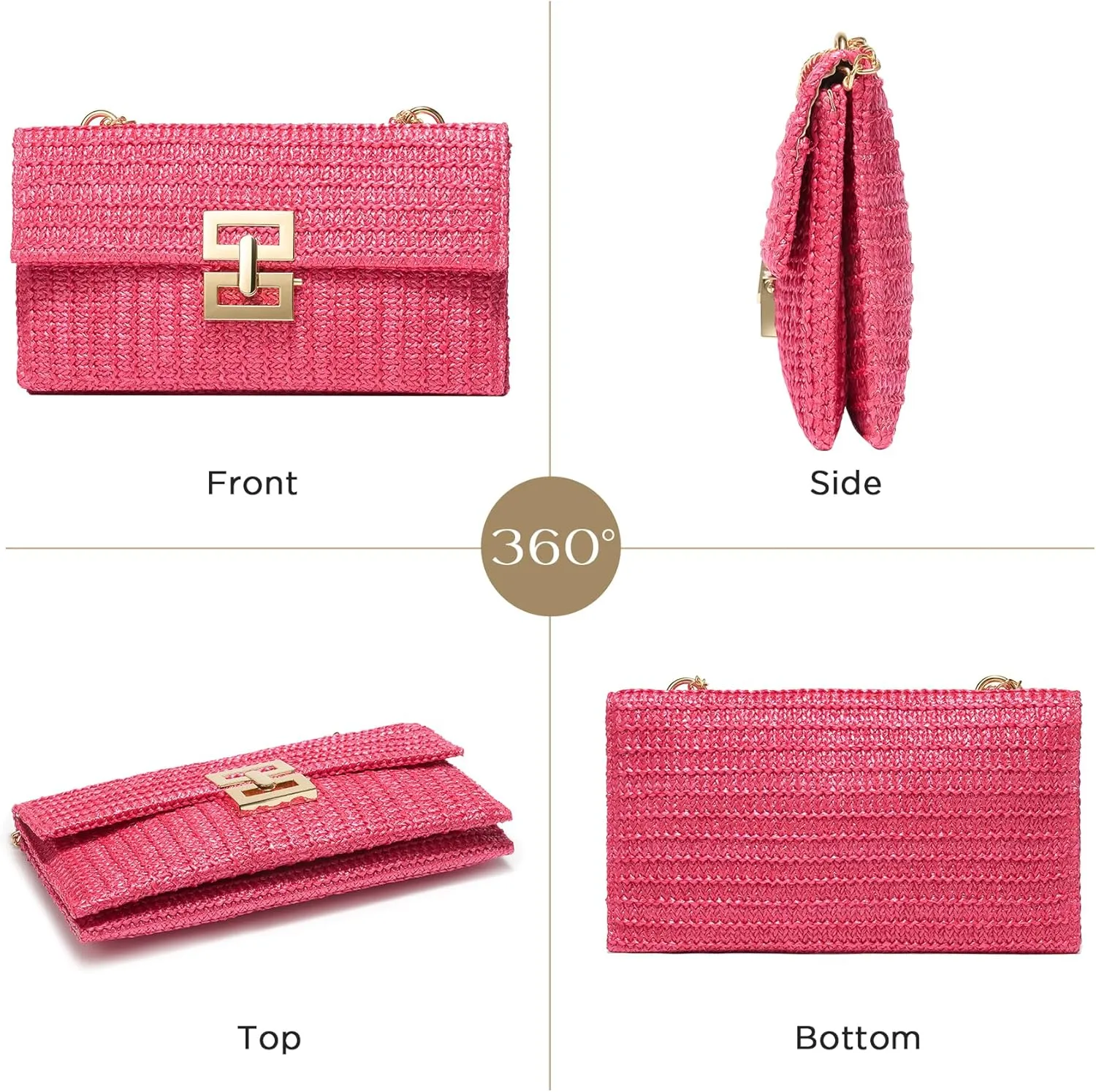 SWEETV Straw Purse Woven Beach Bag Summer Straw Clutch Purse Boho Crossbody Bags for Women Small Raffia Shoulder Bag