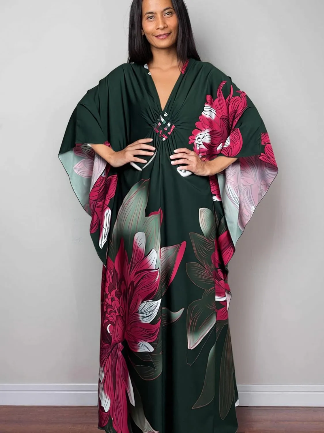 Swimsuit Cover ups Plus Size Caftans Beach Cover Up Maxi Beach Dress Vneck Batwing Sleeve Kaftan Dresses for Women