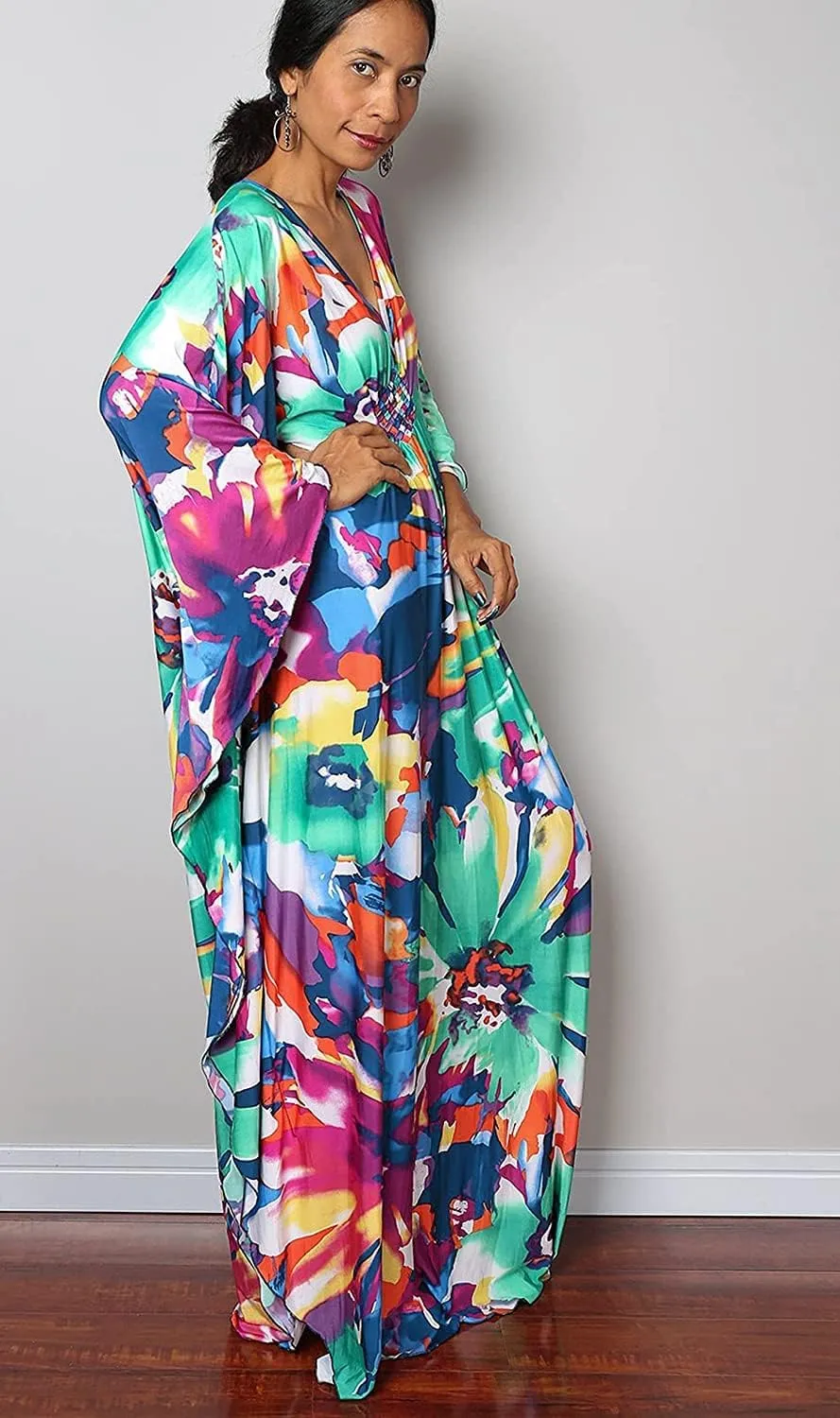 Swimsuit Cover ups Plus Size Caftans Beach Cover Up Maxi Beach Dress Vneck Batwing Sleeve Kaftan Dresses for Women