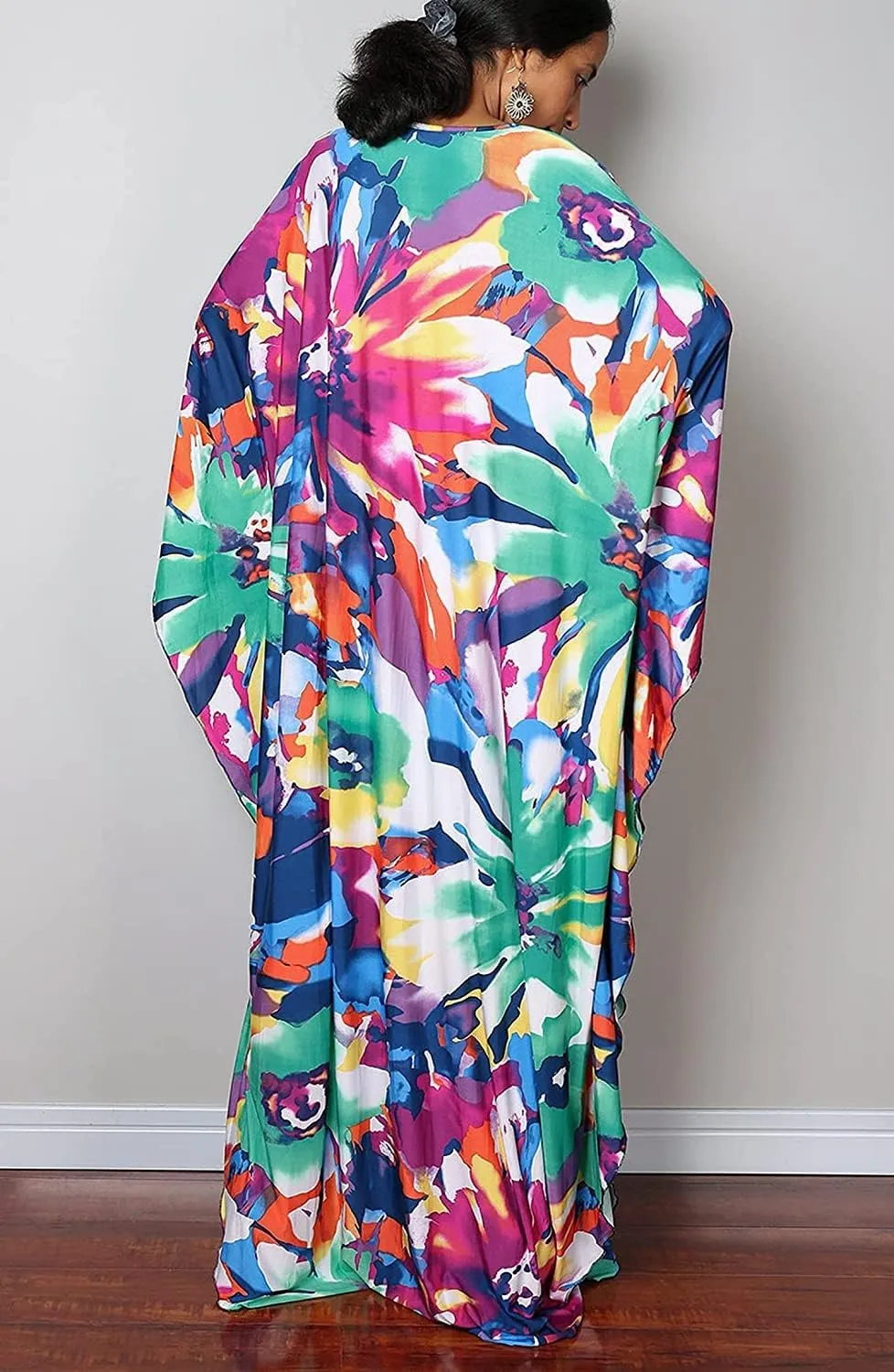 Swimsuit Cover ups Plus Size Caftans Beach Cover Up Maxi Beach Dress Vneck Batwing Sleeve Kaftan Dresses for Women