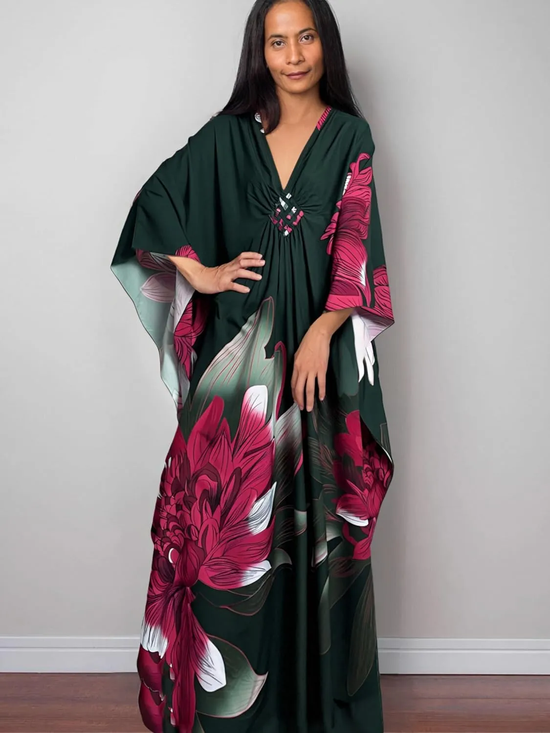 Swimsuit Cover ups Plus Size Caftans Beach Cover Up Maxi Beach Dress Vneck Batwing Sleeve Kaftan Dresses for Women