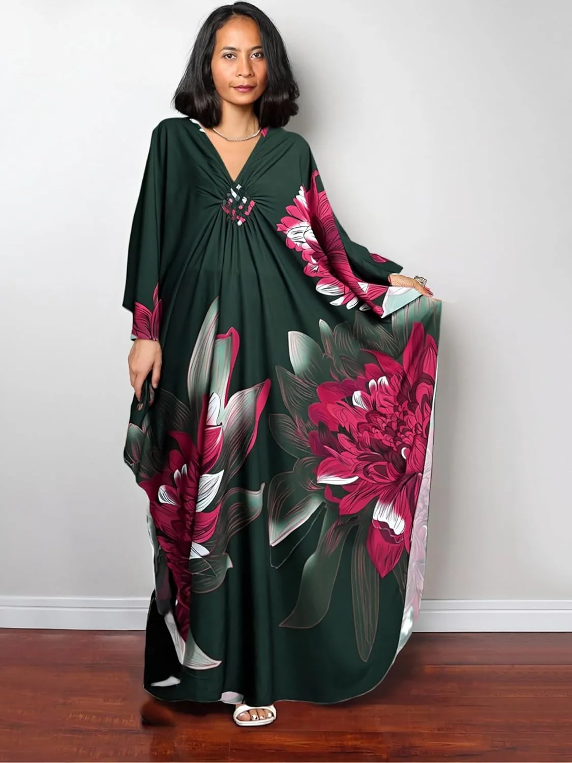Swimsuit Cover ups Plus Size Caftans Beach Cover Up Maxi Beach Dress Vneck Batwing Sleeve Kaftan Dresses for Women