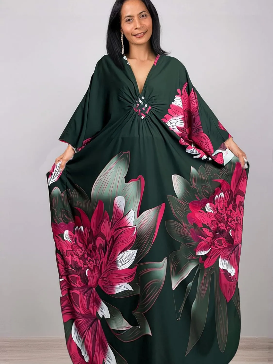Swimsuit Cover ups Plus Size Caftans Beach Cover Up Maxi Beach Dress Vneck Batwing Sleeve Kaftan Dresses for Women