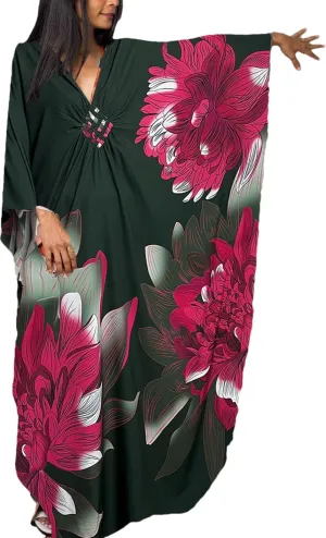 Swimsuit Cover ups Plus Size Caftans Beach Cover Up Maxi Beach Dress Vneck Batwing Sleeve Kaftan Dresses for Women