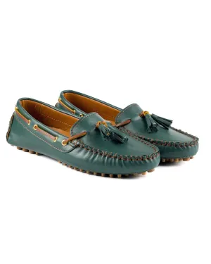 T-Samos Women's Green Genuine Leather Loafer Shoes