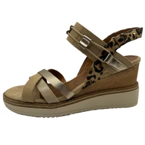 Tamaris Brown & Leopard Print Leather Sandals with Velcro Strap