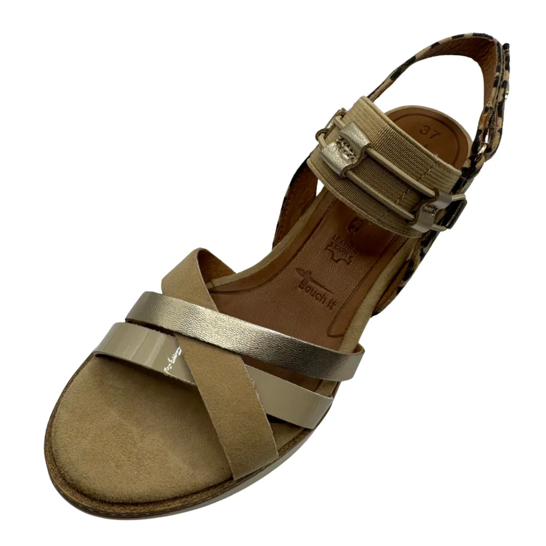 Tamaris Brown & Leopard Print Leather Sandals with Velcro Strap